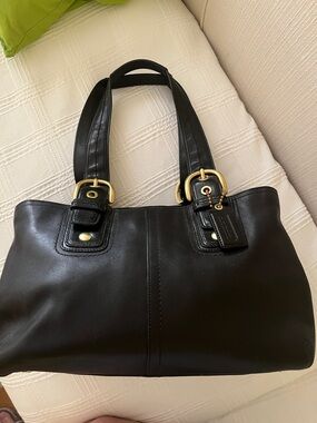Coach Black Leather Shoulder Bag with Gold Hardware
